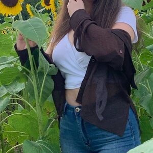 Evan Picone Brown Sheer Button Down Shirt